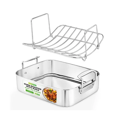 NutriChef Roasting Pan / Roaster with Polished Rack and Cast Handle