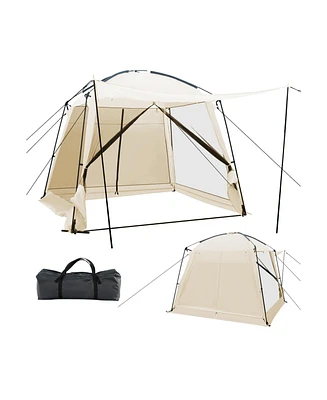 Sugift 10 x 10 Feet Screened Canopy Tent w/ Vestibule and Zippered Door-Beige