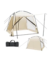 Sugift 10 x 10 Feet Screened Canopy Tent w/ Vestibule and Zippered Door-Beige