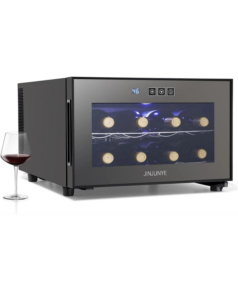 Jinjunye 8 Bottle Wine Cooler Refrigerator, Wine Fridge Small, Countertop Wine Cooler with Digital Temperature Control, 46-66 Mini Freestanding Wine C