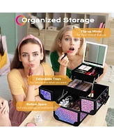 Byootique Makeup Train Case Cosmetic Organizer w/ Mirror Mermaid Pink Artist