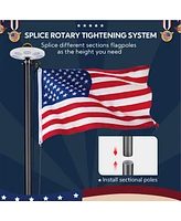 Yescom Bravery 20ft Led Solar Light Sectional Flag Pole Kit Aluminum Outside Inground with 3'x5' Usa Flag Ball Top Black