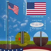 Yescom Bravery 20ft Led Solar Light Sectional Flag Pole Kit Aluminum Outside Inground with 3'x5' Usa Flag Ball Top Black