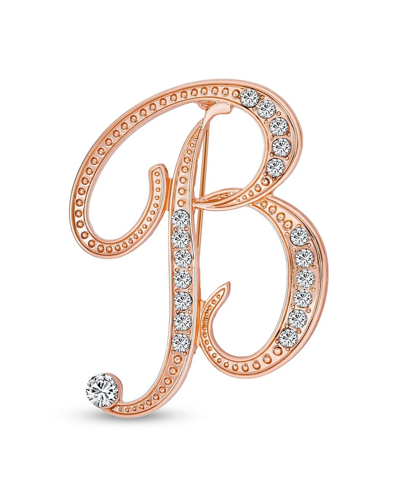 Bling Jewelry Large Statement Abc Pave Crystal Cursive Script Monogram Letters Alphabet Initial A Scarf Lapel Pin Brooch For Women Rose Gold Plated