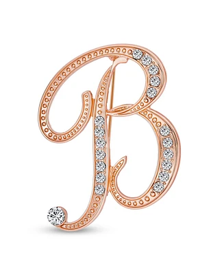 Bling Jewelry Large Statement Abc Pave Crystal Cursive Script Monogram Letters Alphabet Initial A Scarf Lapel Pin Brooch For Women Rose Gold Plated