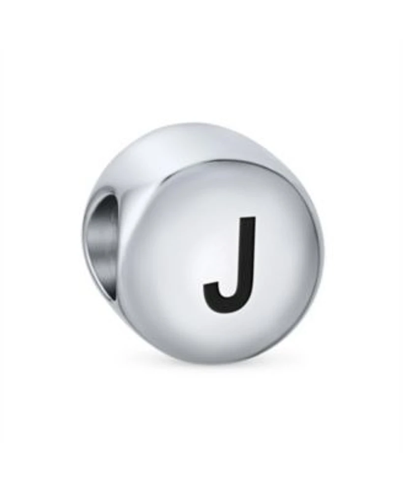 Bling Jewelry Block Round Circle Letter Abc Alphabet Initial Charm Bead .925 Sterling Silver European Bracelet