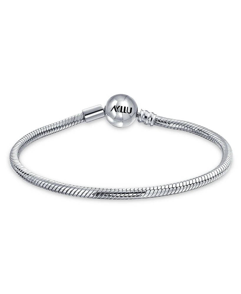 Bling Jewelry Amulet Talisman Infinity Symbol Initial Snake Chain Starter European Charm Bangle Bracelet For Women .925 Sterling Silver Heart