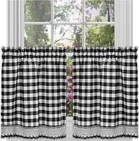 Kate Aurora 2 Piece Country Farmhouse Buffalo Plaid Rod Pocket Cafe Tier Curtain Panels With Macrame Border