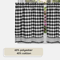 Kate Aurora 2 Piece Country Farmhouse Buffalo Plaid Rod Pocket Cafe Tier Curtain Panels With Macrame Border