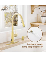 Casainc Pull Down Sprayer Kitchen Faucet with Touchless Sensor, Led