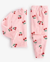 Kensie Big Girls Cherry Print Half Zip Top Faux Sherpa Jogger Pants