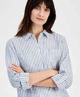 Charter Club Women's Delave Stripe Linen Button-Up Shirt, Created for Macy's