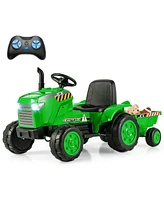 Gymax 2-in-1 Electric Toy Car 12V Kids Ride On Tractor w/ Trailer Remote Control Lights Pink