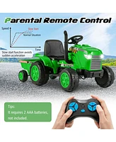Gymax 2-in-1 Electric Toy Car 12V Kids Ride On Tractor w/ Trailer Remote Control Lights Pink