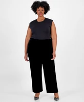 Alex Evenings Plus Velvet Side-Stripe Straight-Leg Pants