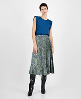 Boss Orange Women's Printed Pleated A-Line Pull-On Skirt