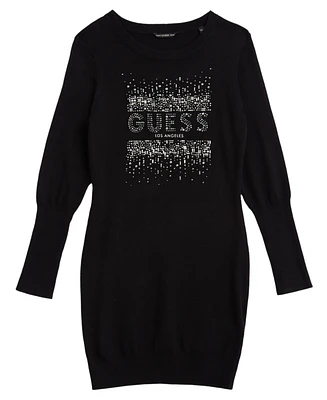 Guess Big Girls Long Sleeve Rhinestone Logo Sweater Dress