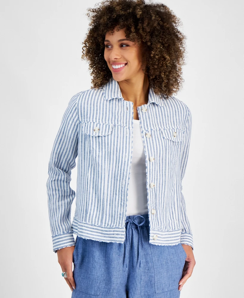 Charter Club Women's Woven Spice Stripe Linen Jacket, Created for Macy's