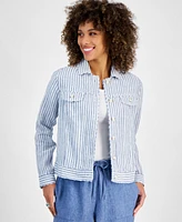 Charter Club Women's Woven Spice Stripe Linen Jacket, Created for Macy's