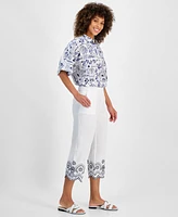 Charter Club Women's Linen Eyelet-Trim Cropped Pants, Created for Macy's