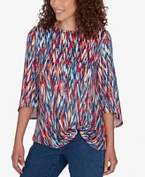 Ruby Rd. Petite Scoop Neck Ikat Dew Drop Printed Knit Top