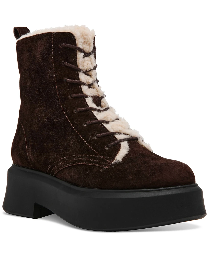 Steve Madden Women's Jazmin Faux Fur Lace Up Combat Boots