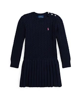 Polo Ralph Lauren Toddler And Little Girls Mini Cable Pleated Cotton Sweater Dress