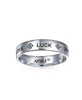 Bling Jewelry Amulet Talisman Heart Infinity Clover Symbol Inspirational Words Love Luck Unity Band Ring Gold Plated .925 Sterling Silver