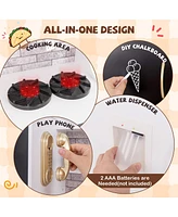 Gymax Play Kitchen Toy Set w/ Chalkboard Oven Sink Curtain Microwave Water Dispenser