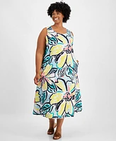 Charter Club Plus Linen Floral-Print Tank Dress, Created for Macy's