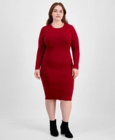 Madden Girl Trendy Plus Crewneck Ottoman-Stitch Midi Dress