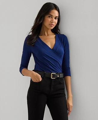 Lauren Ralph Women's Ruched Surplice Jersey Top