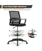 Sugift Ergonomic Drafting Chair Tall Office Chair with Foot Ring, Adjustable Height, Lumbar Support, Mesh Back