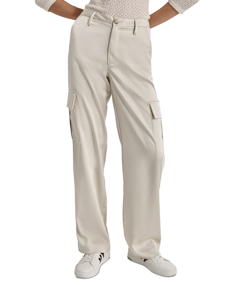 Dkny Jeans Women's Stretch Satin Cargo Wide-Leg Pants