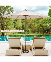 Sugift 10 Feet Patio Umbrella with 8 Wooden Ribs and 3 Adjustable Heights-Beige