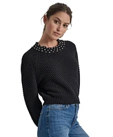 Dkny Jeans Women's Crystal-Embellished Raglan-Sleeve Sweater