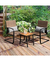 Sugift 3 Pieces Patio Rattan Conversation Set with Quick Dry Lumbar Pillows