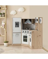 Kids Corner Wooden Kitchen Playset with Cookware Accessories