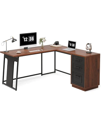 Tribesigns L-Shaped Computer Desk with Drawers, 55" Office Desk with File Drawer Storage, L