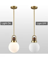 Moose Modern Pendant Lights with Stem Milk Globe Glass Gold Finish