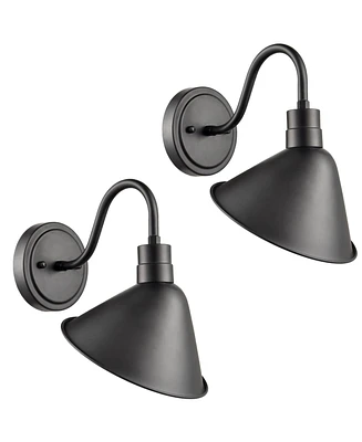 Moose Industrial Gooseneck Wall Sconces Antique Black Barn Light Set of 2