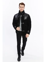 Furniq Uk Men's Leather Shearling Jacket, Black