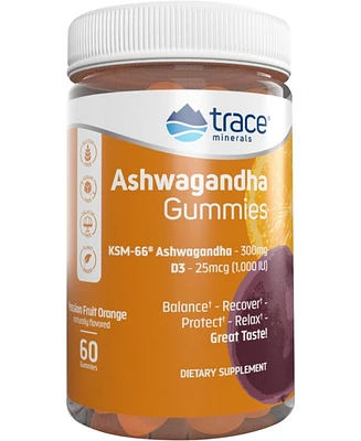 Trace Minerals Ashwagandha Gummies | Natural Stress Relief Gummies with Vitamin D | Natural Mood & Sleep Support for Men & Women | Immunity & Energy S