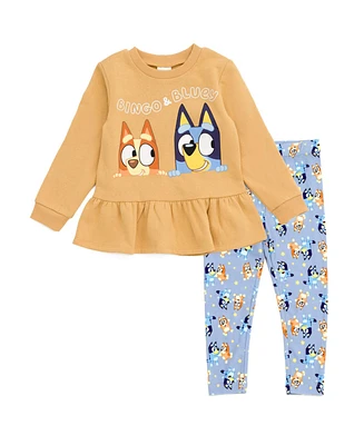 Bluey Girls Peplum Sweatshirt and Leggings Outfit Set to (2T - 10-12)