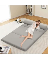 Floor Sofa Bed with 2 Pillows 6 Positions Adjustable Backrest Velvet Cover