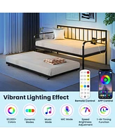 Twin Daybed Adjustable Sofa Bed Frame with Charging Station & Led Lights