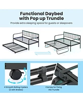 Costway Twin Daybed Adjustable Sofa Bed Frame with Charging Station & Led Lights