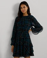 Lauren Ralph Women's Plaid Ruffle-Trim Georgette Tiered Dress