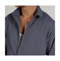 Men's Prussian Blue Crinkled-Weave Shirt