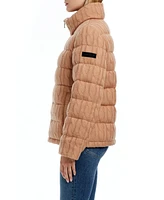 Sanctuary Women's Single-Breasted Cable Knit + Cire Mix Puffer Jacket